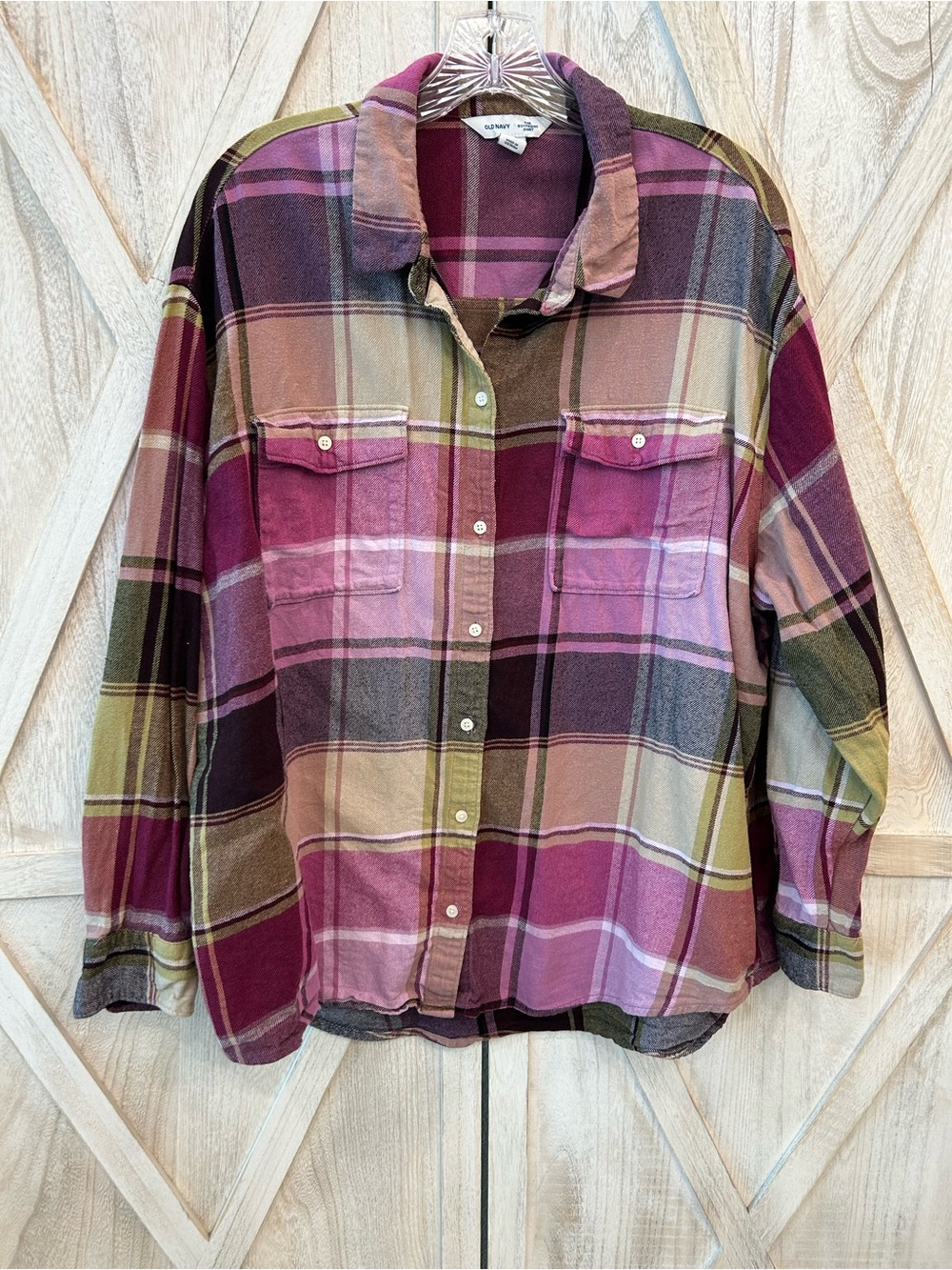 Old Navy Plaid Button-Front Shirt - Purple, Green, Tan